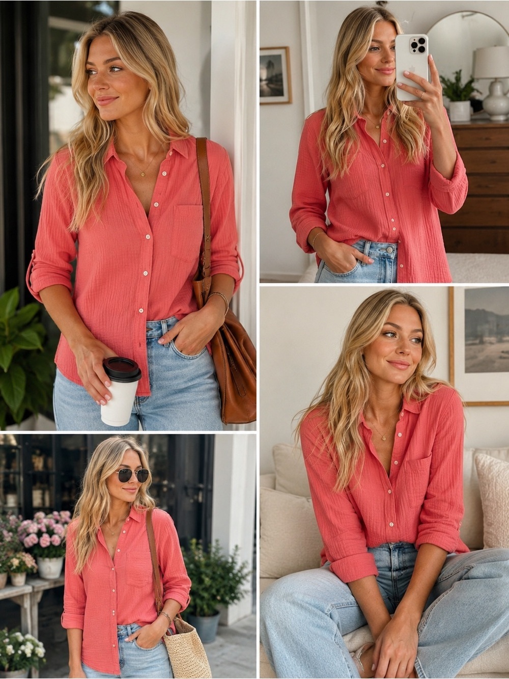 J. Crew Coral Button-Down Textured Shirt